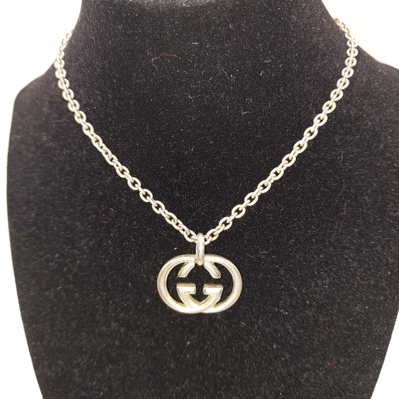 Gucci Interlocking Double G Logo Pendant Necklace In Sterling Silver! - Picture 1 of 6